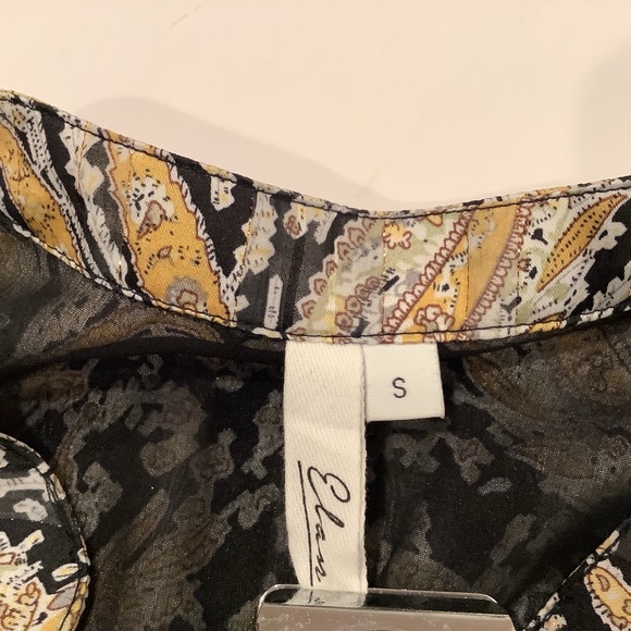 Elan Maxi Dress Size Small Black And Gold Paisley Print Tiered Long Sleeve VNeck - Picture 10 of 12